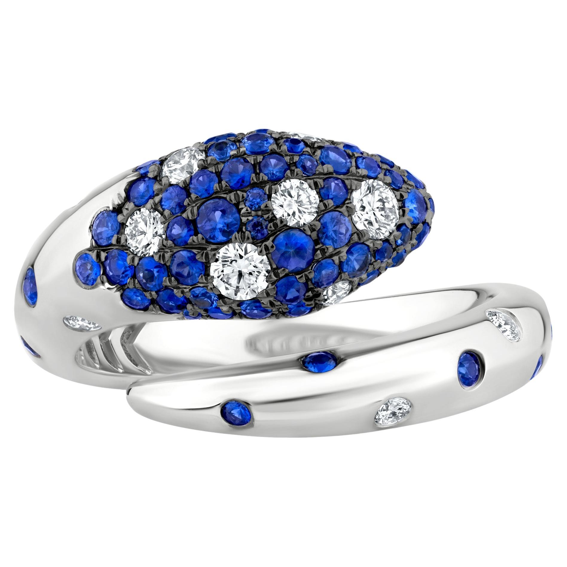 Nigaam Serpent 1.01 Ctw Sapphire & Diamond Ring Size 7 in 18K White Gold