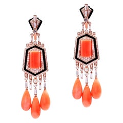 Nigaam Peach Coral and 3.41 Carat T.W. Diamond Dangle Earrings in 18k Rose Gold