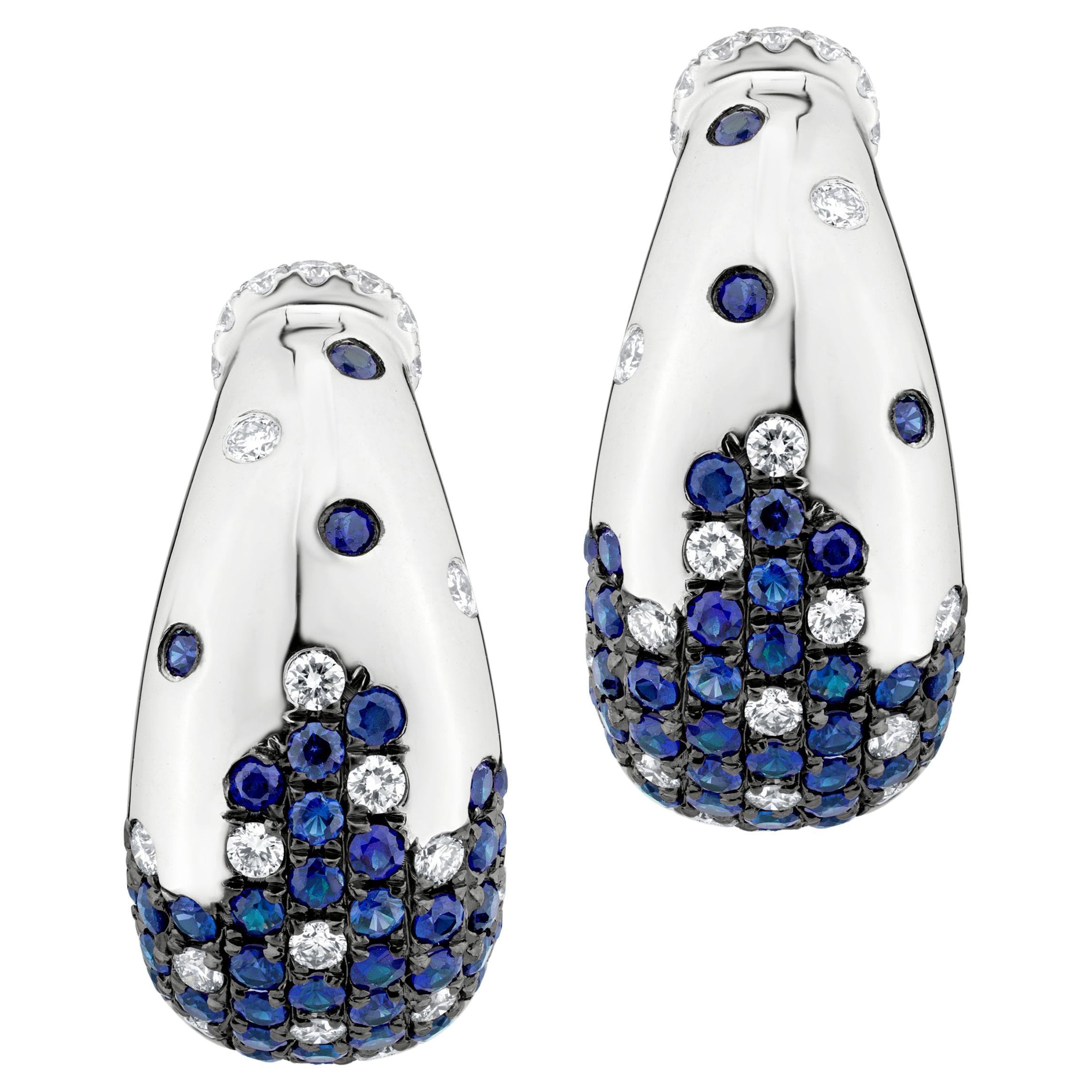Nigaam Serpens 2Cttw. Sapphire & Diamond Hoop Earrings in 18K White Gold