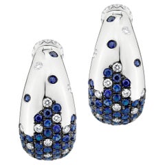 Nigaam Serpens 2Cttw. Sapphire & Diamond Hoop Earrings in 18K White Gold