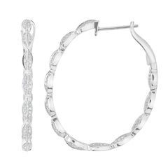 14K White Gold Diamond Hoop Earrings, 0.55ct Round Diamonds, New
