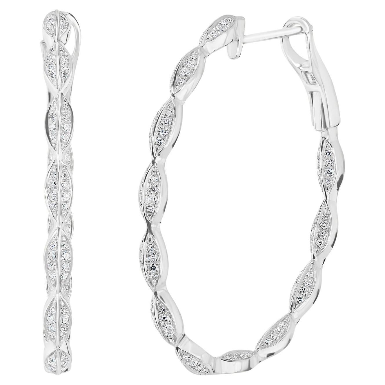 Nigam 0.55 Cttw Leaf Natural Diamond Hoop Earrings in 14K White Gold
