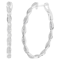 Pendientes de aro de diamante natural Nigam Hoja de 0,55 qt de oro blanco de 14 quilates