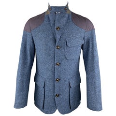 Used NIGEL CABOURN Size 38 Blue Heather Harris Tweed Notch Lapel Patch Pockets Jacket