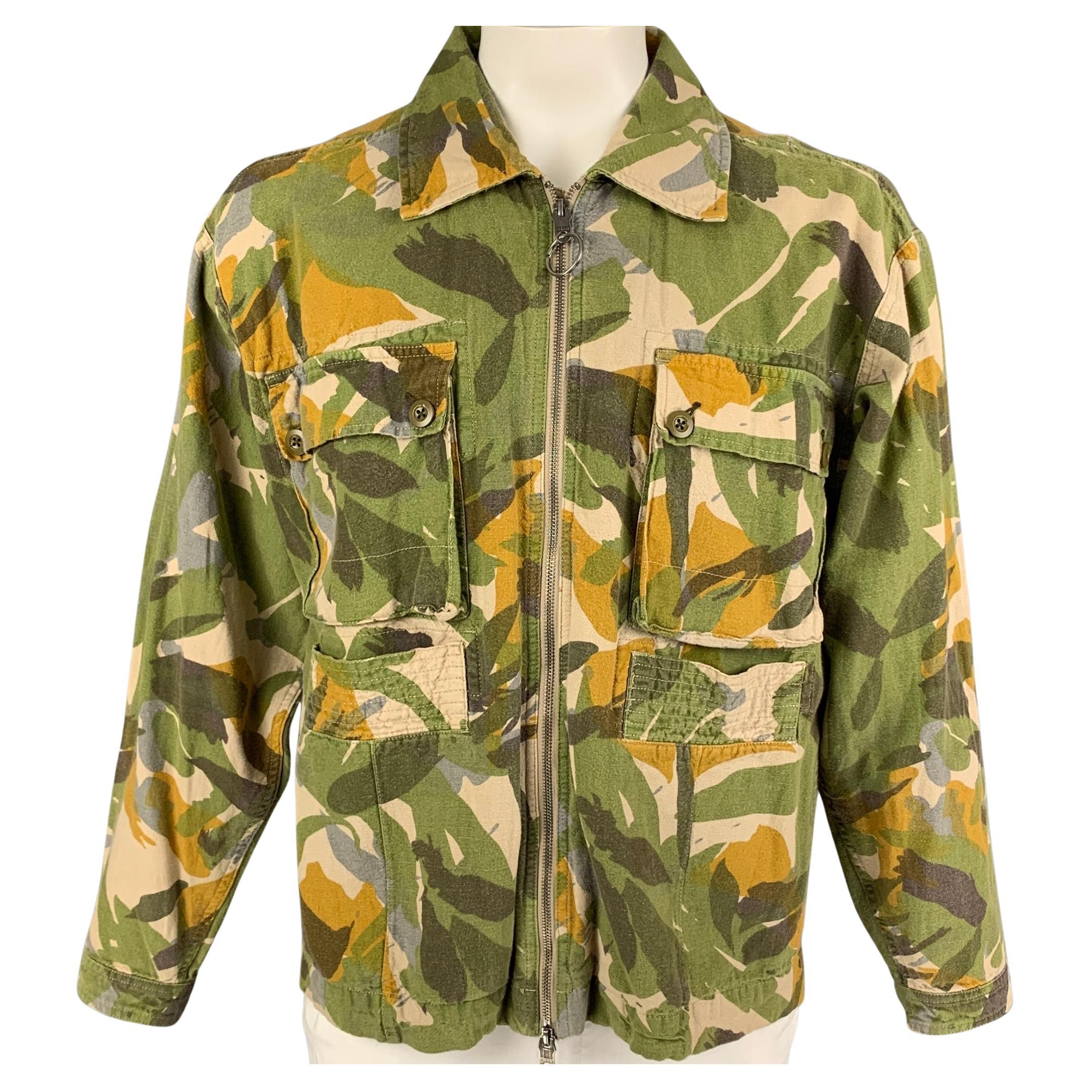 NIGEL CABOURN Size S Green Yellow Camouflage Cotton Linen Jacket