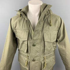 NIGEL CABOURN Size S Olive Cotton Patch Pockets Hooded Parka Coat