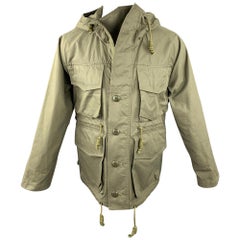 NIGEL CABOURN Size S Olive Cotton Patch Pockets Hooded Parka Coat