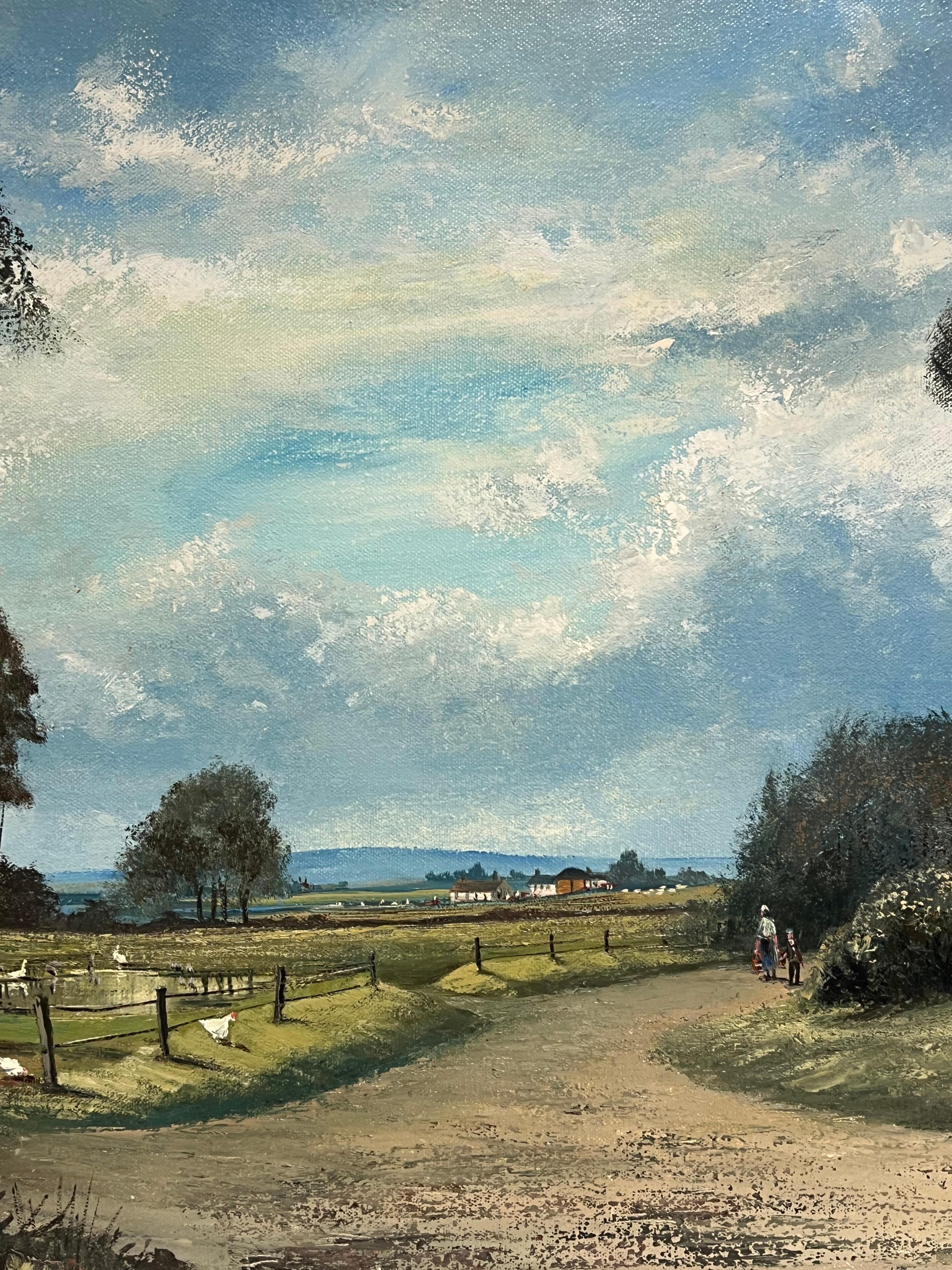 Großes traditionelles englisches Öl Bauernhof-Landschaft mit Hühnern Haus & Figuren im Angebot 5