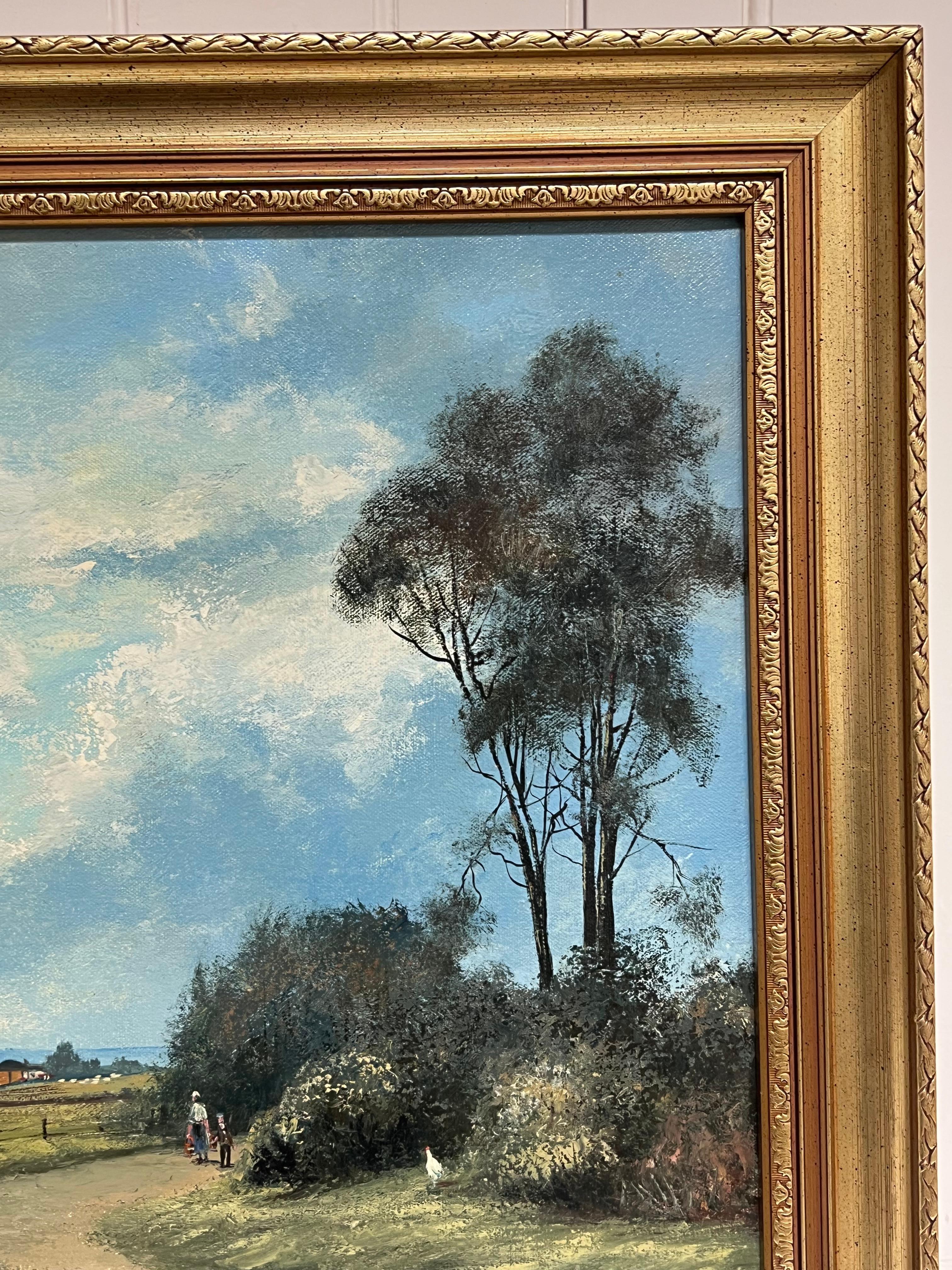 Großes traditionelles englisches Öl Bauernhof-Landschaft mit Hühnern Haus & Figuren im Angebot 4