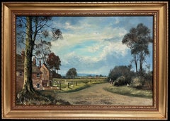 Großes traditionelles englisches Öl Bauernhof-Landschaft mit Hühnern Haus & Figuren