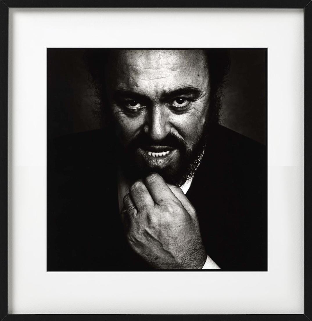 Luciano Pavarotti, The Savoy Hotel London - Portrait, Fine Art Photography, 1990 - Black Portrait Photograph by Nigel Parry