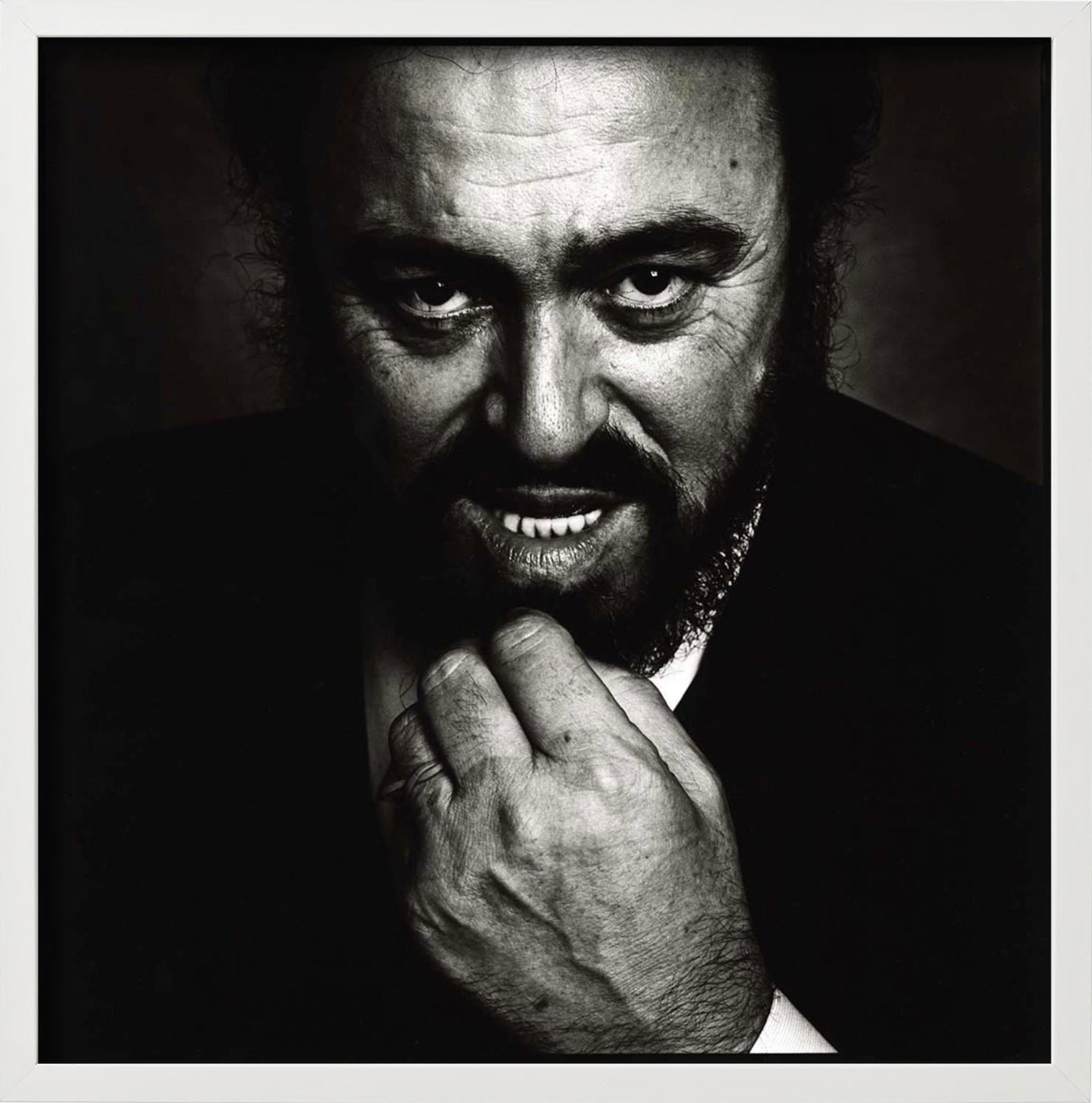Luciano Pavarotti, The Savoy Hotel London - Portrait, fine art photography, 1990 - Black Portrait Photograph by Nigel Parry