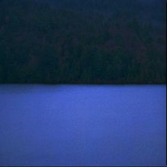 Placid Evening - blue landscape print with forest in the back