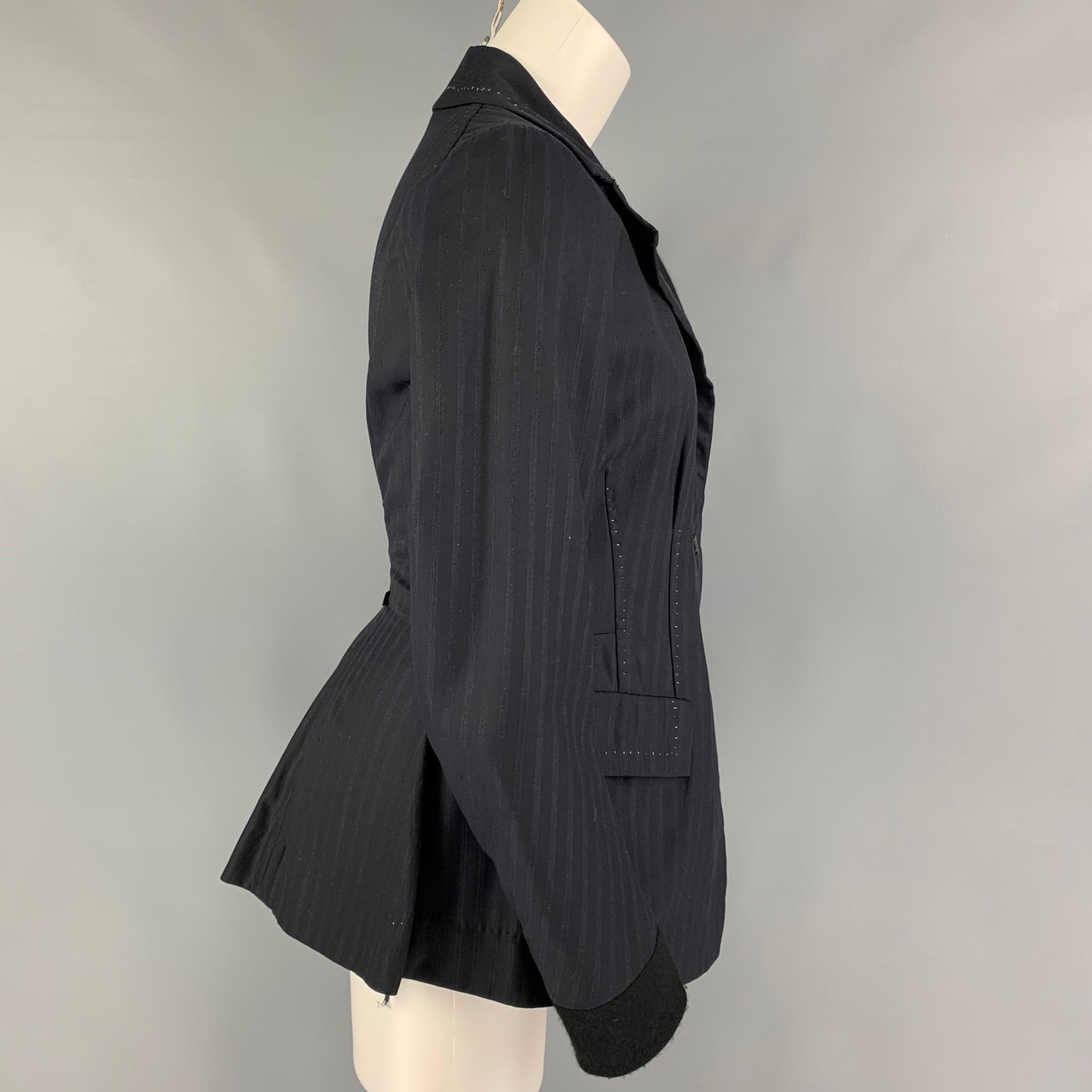 Black NIGEL PRESTON Size M Navy Wool Cotton Contrast Stitch Jacket Blazer