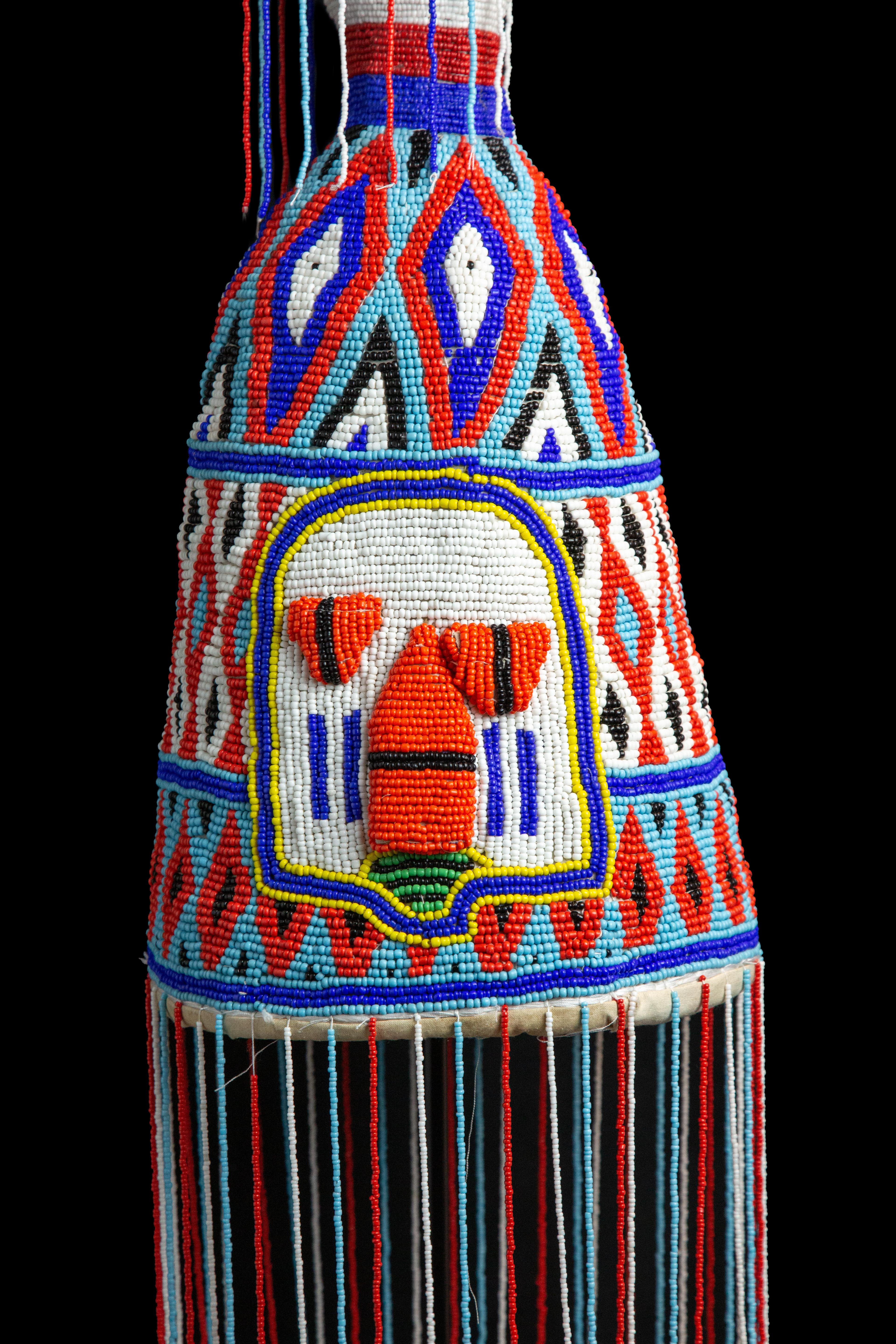 Nigerian Beaded Headdress, Multicolor, Mid-20th Century In Excellent Condition In New York, NY