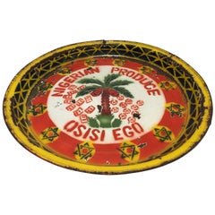 Nigerian Vintage Metal Folk Art Advertising Platter Plaque