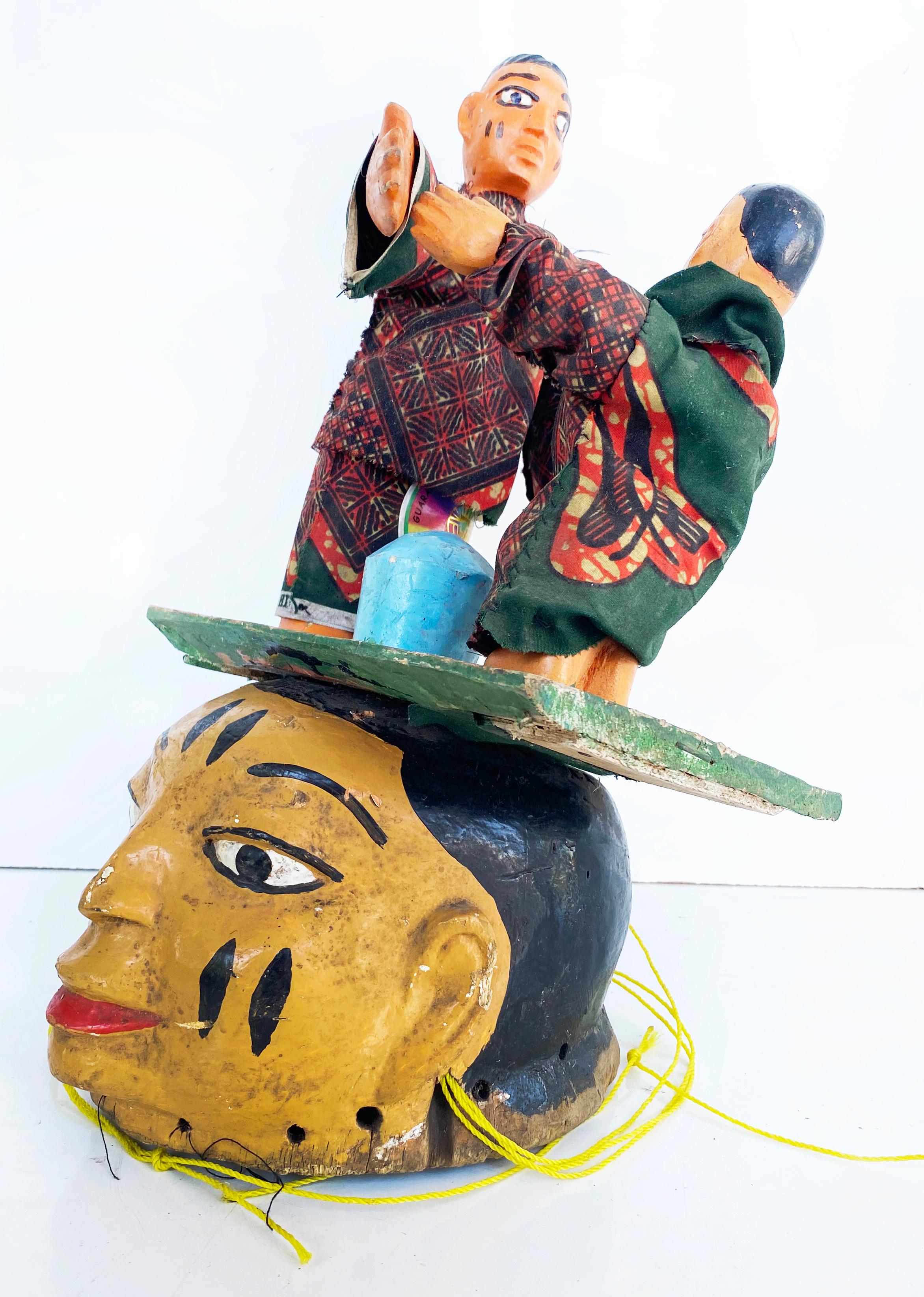 20th Century Nigerian Yoruba Gelede Headdress Mask, Marionettes Which Have Been Danced For Sale