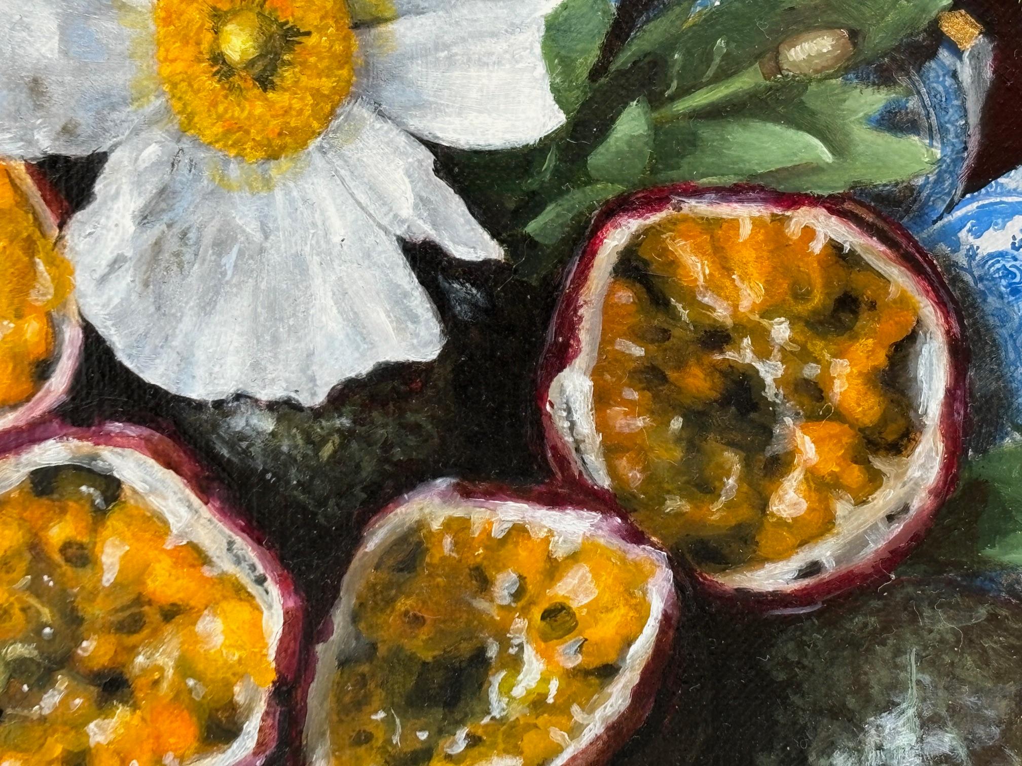 Ornamental Poppies  - original realism still life painting contemporary art - Black Interior Painting by Niggy Dowler