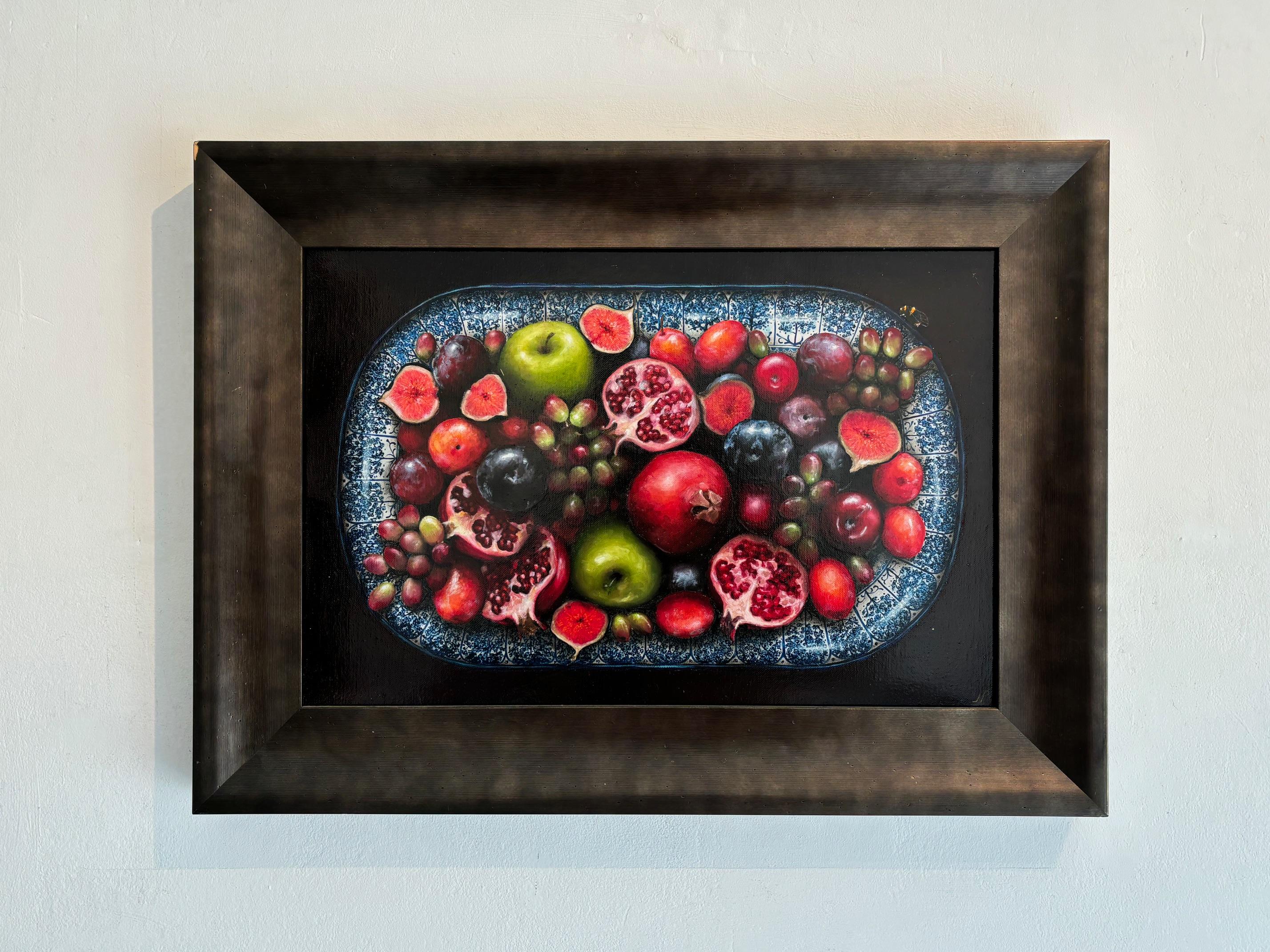Melograni fenici - pittura realistica originale di natura morta - arte contemporanea - Painting di Niggy Dowler