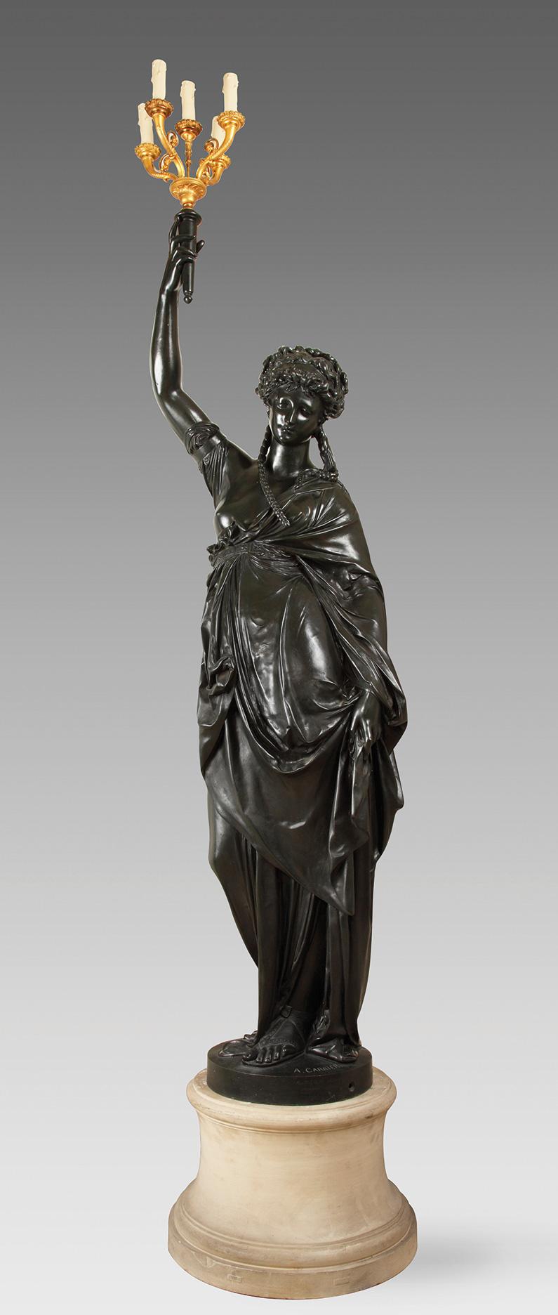 Pair of Bronze Torchères by E.Colin after a Model by A.Carrier, France, c. 1900 For Sale 7