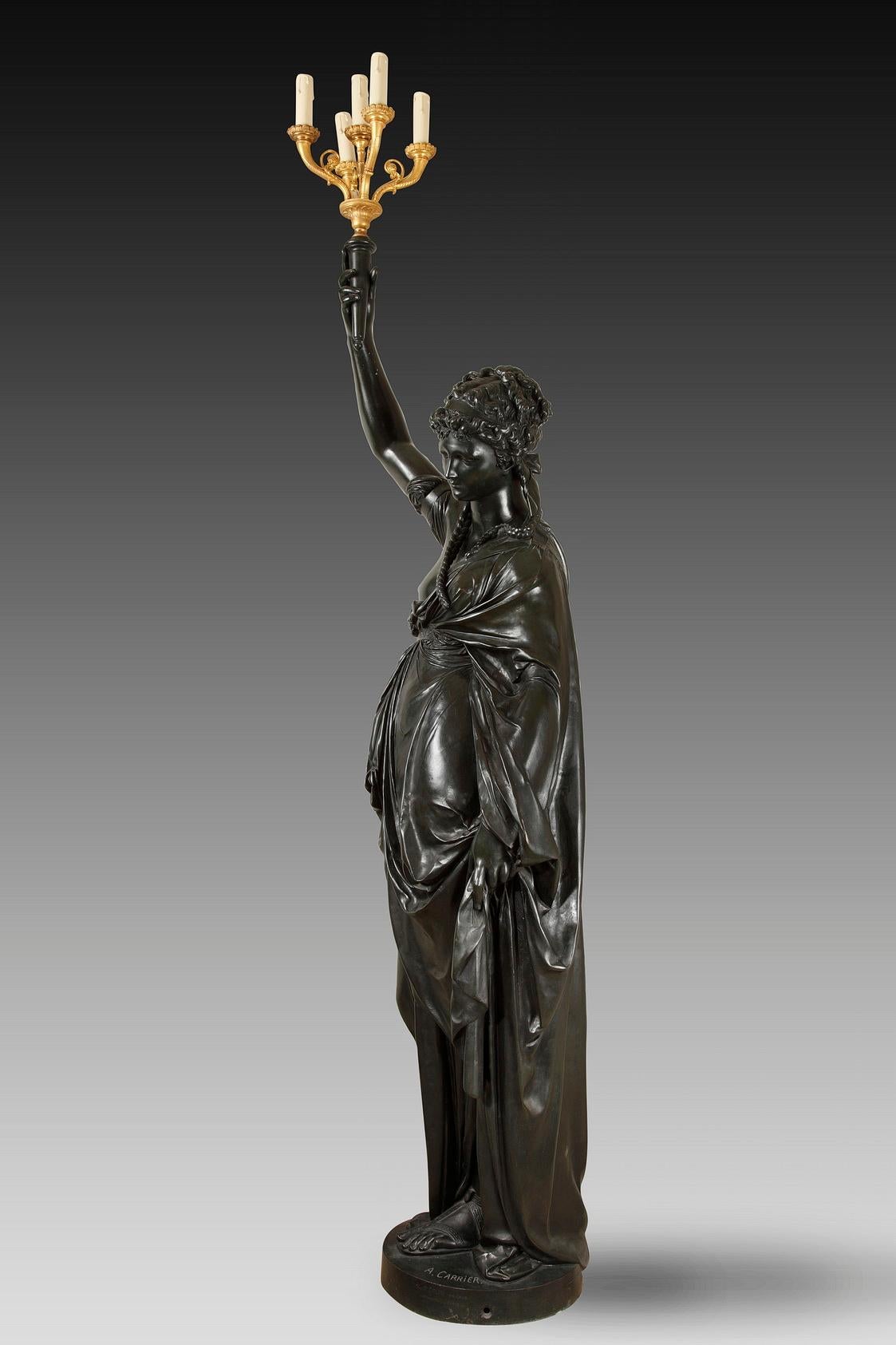 Pair of Bronze Torchères by E.Colin after a Model by A.Carrier, France, c. 1900 For Sale 8