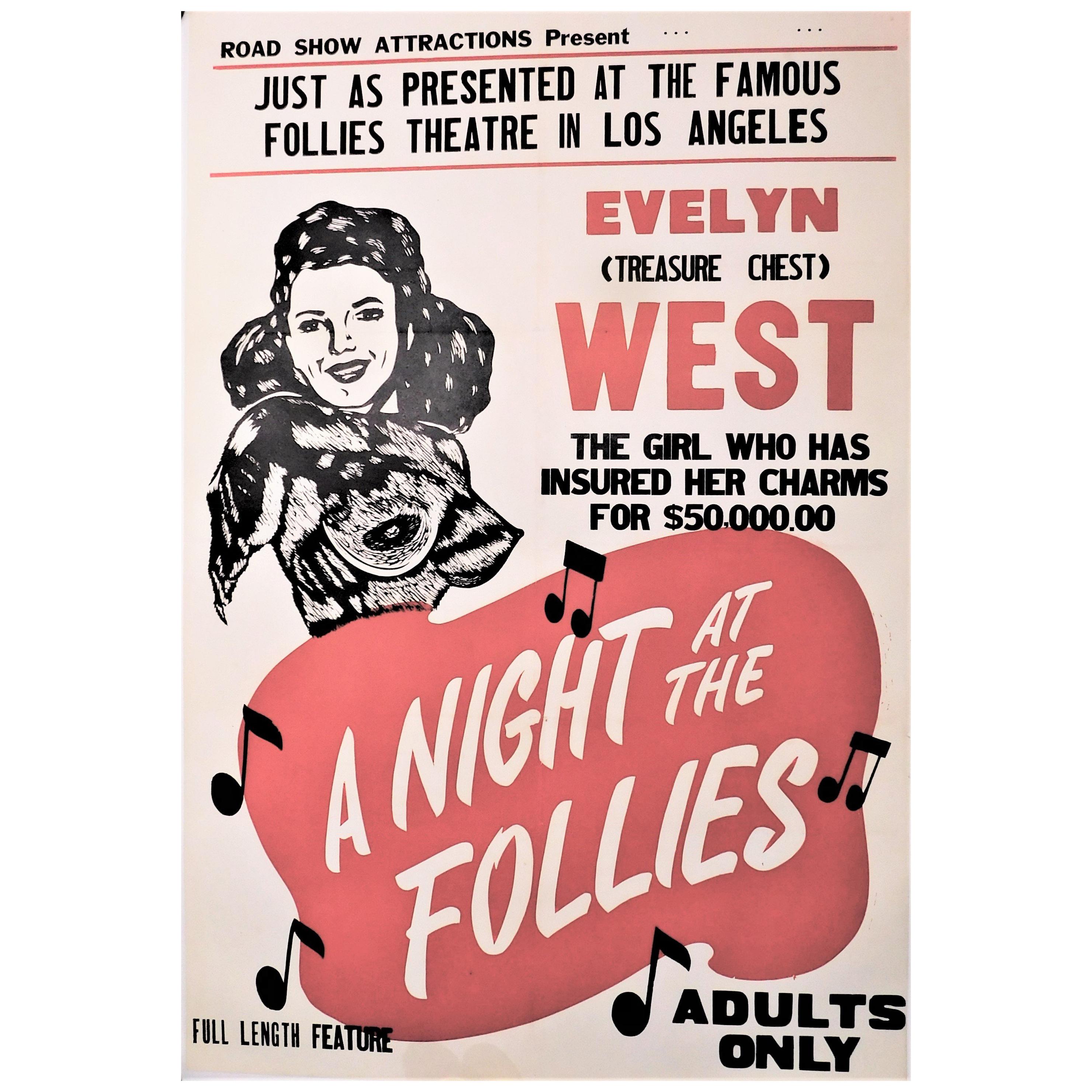 "Night at the Follies" 1947 Original Linen Backed Theatrical Poster Evelyn West