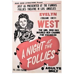 Affiche théâtrale originale de 1947 « Night at the Follies » avec support en lin d'Evelyn West