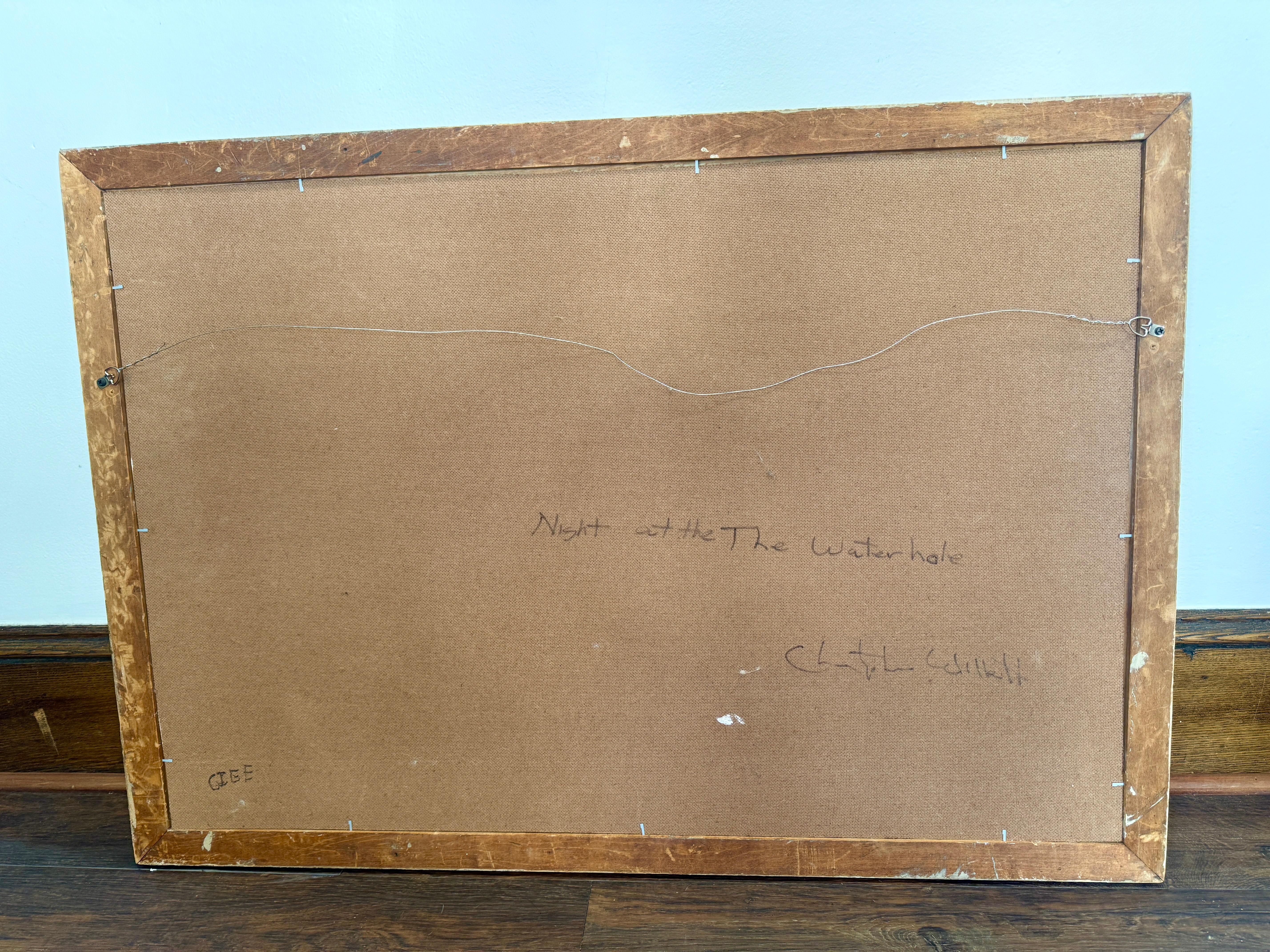 Nuit au point d'eau Bison d'Amérique du Nord Scène de boisson Peinture de Willett en vente 4