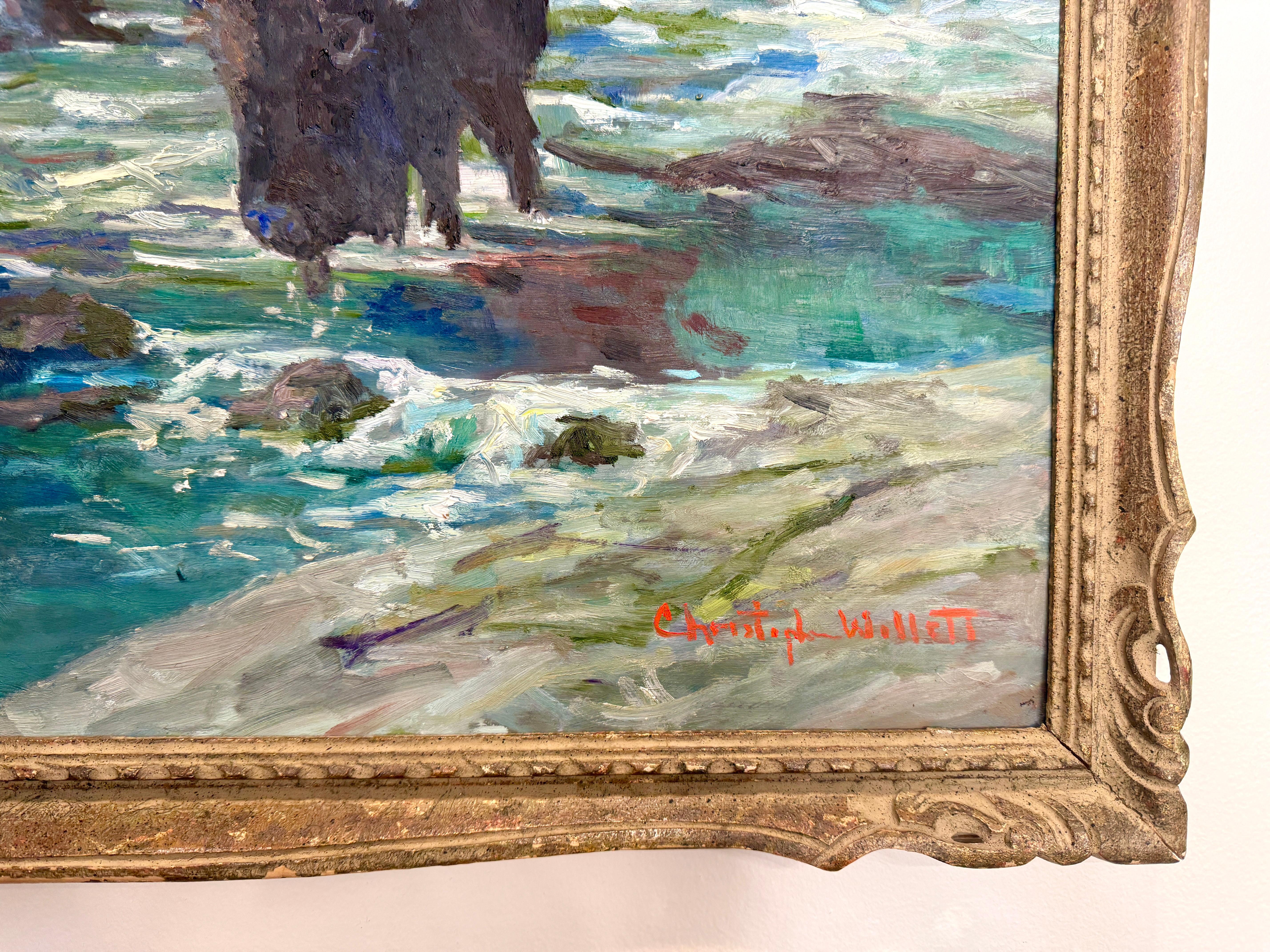 Nuit au point d'eau Bison d'Amérique du Nord Scène de boisson Peinture de Willett Excellent état - En vente à Philadelphia, PA