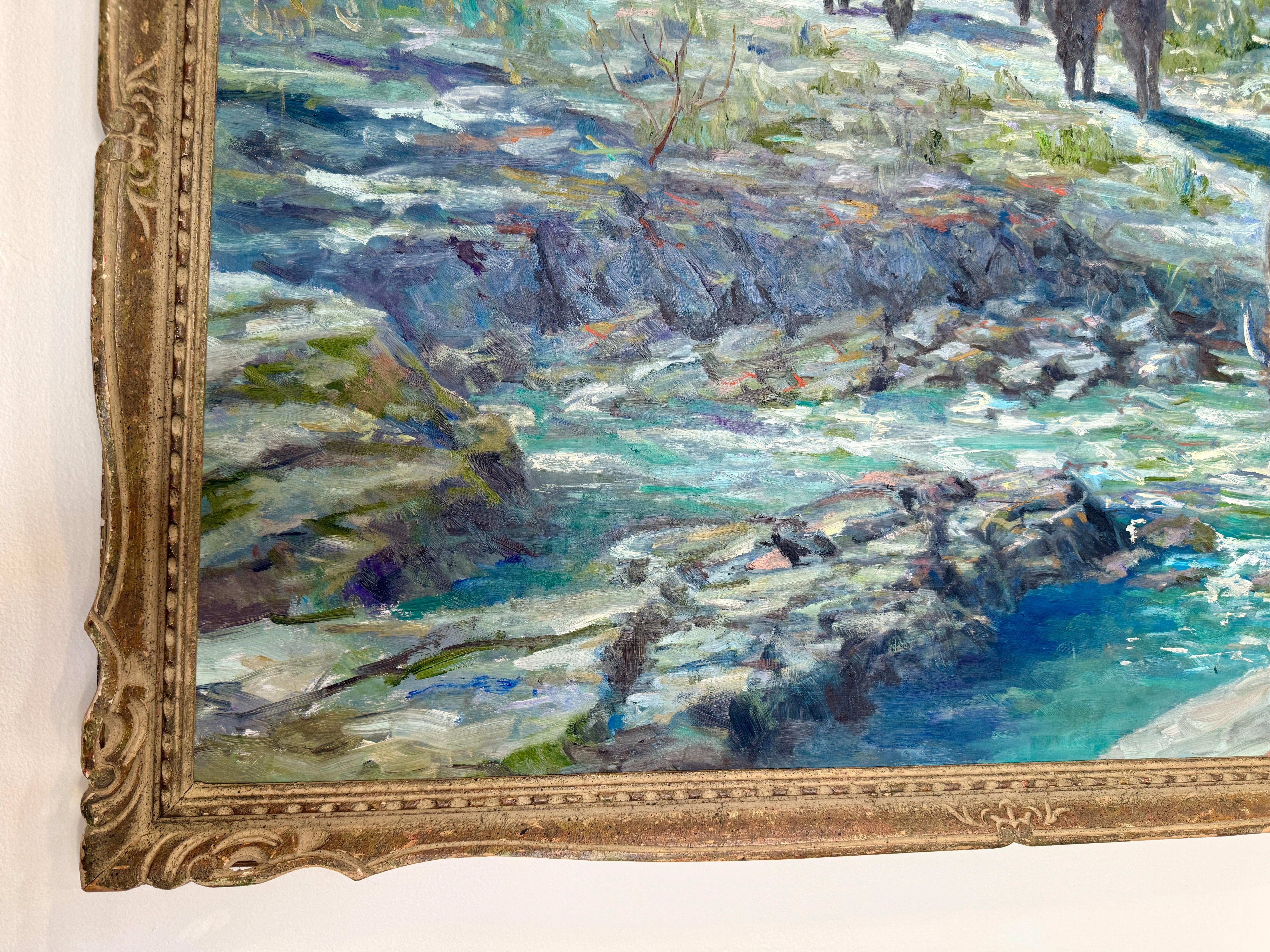 Nuit au point d'eau Bison d'Amérique du Nord Scène de boisson Peinture de Willett en vente 2