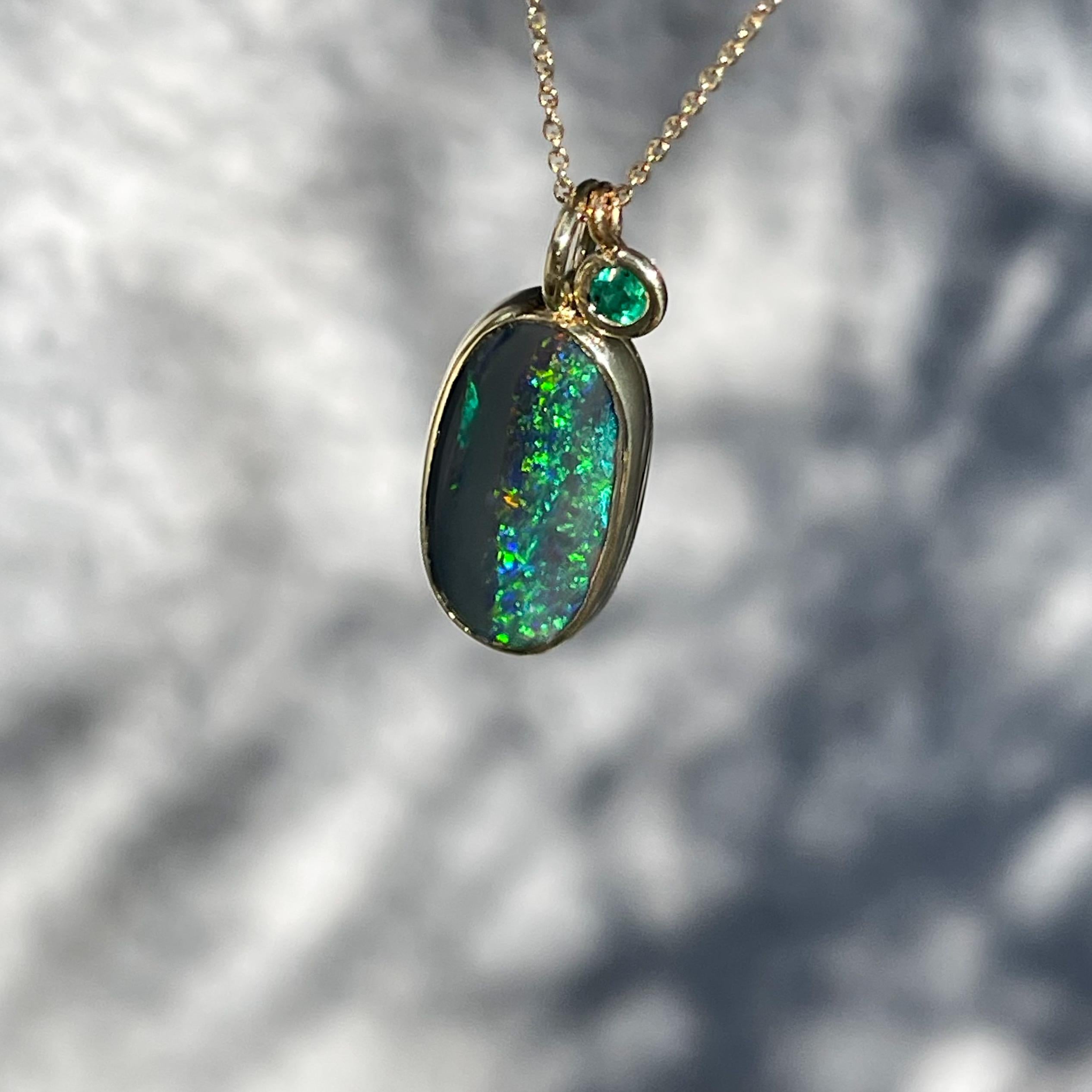 Night Becomes Her Emerald and Opal Necklace in 14k Gold by NIXIN Jewelry In New Condition For Sale In Los Angeles, CA