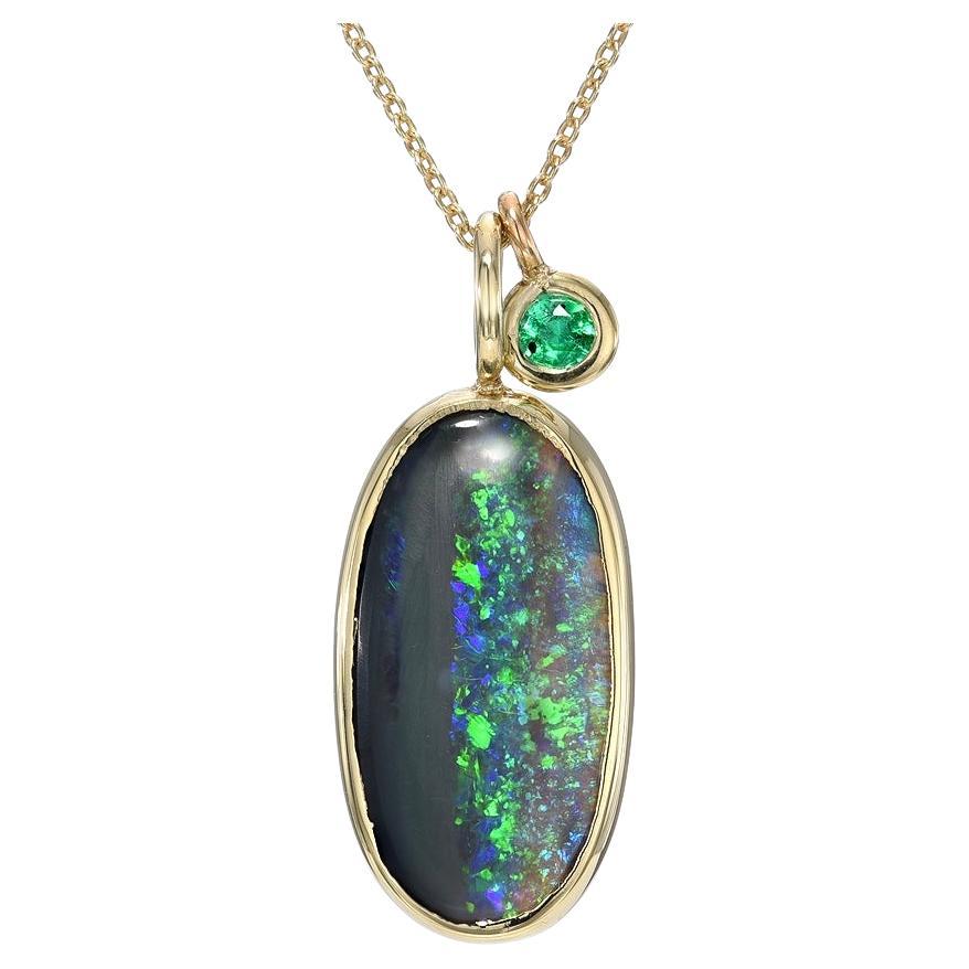 Night Becomes Her Emerald and Opal Necklace in 14k Gold by NIXIN Jewelry For Sale
