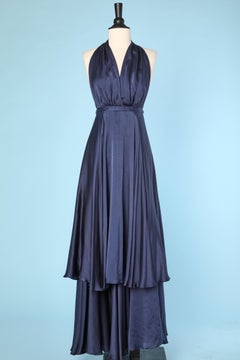Vestido de noche de seda azul noche sin espalda Ted Lapidus