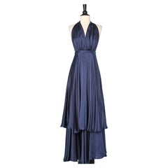 Night blue backless silk evening dress Ted Lapidus 