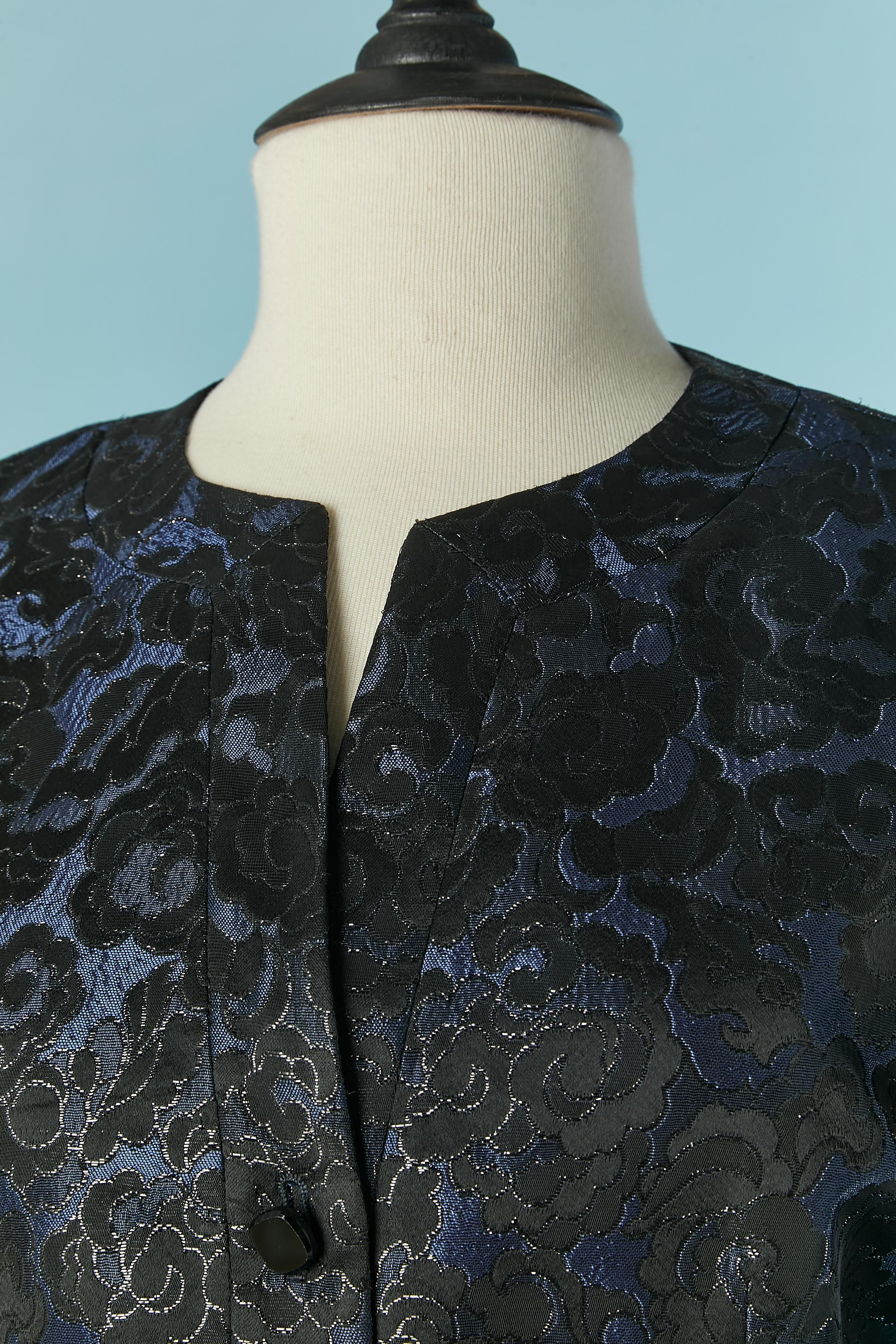 Nero Gonna-staffetta in damasco blu notte, nero e lurex Guy Laroche in vendita