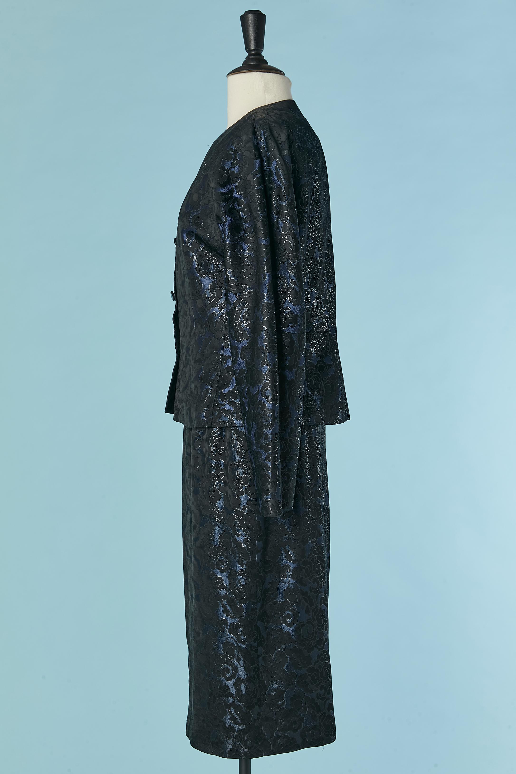 Donna Gonna-staffetta in damasco blu notte, nero e lurex Guy Laroche in vendita