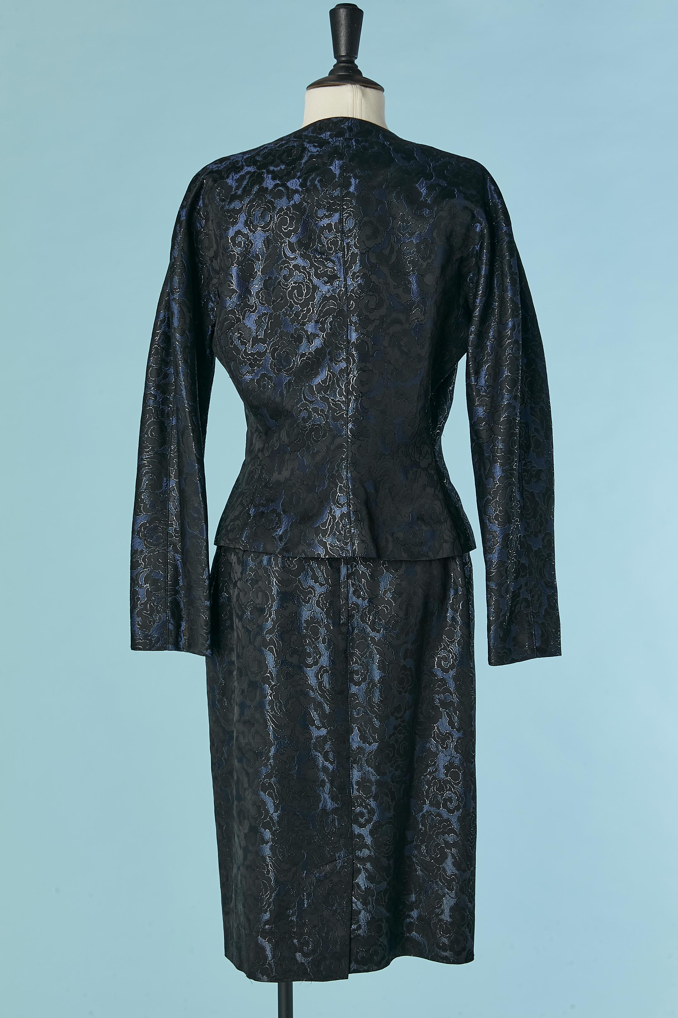 Gonna-staffetta in damasco blu notte, nero e lurex Guy Laroche in vendita 1