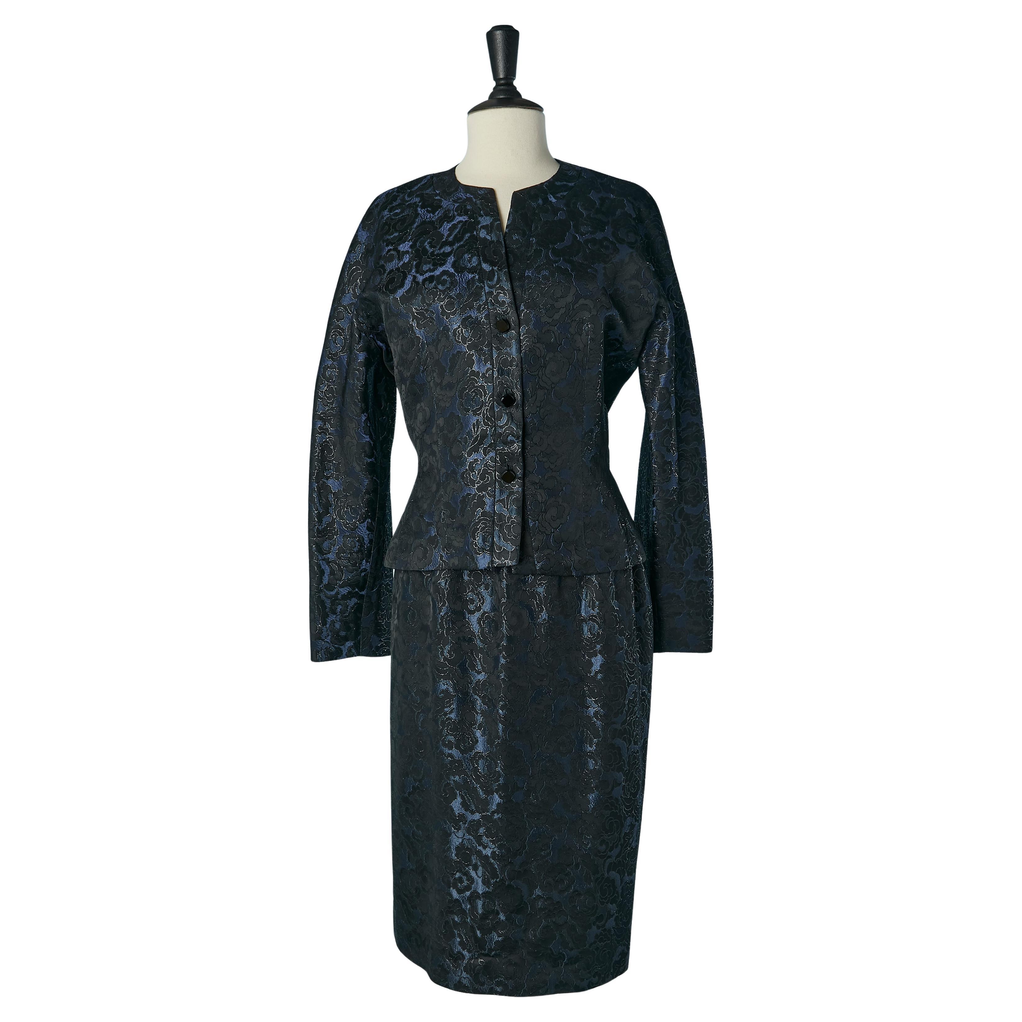 Gonna-staffetta in damasco blu notte, nero e lurex Guy Laroche in vendita