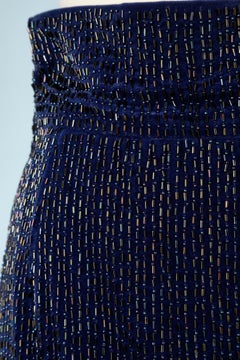 Night blue fully beaded pencil skirt on velvet base Gianni Versace