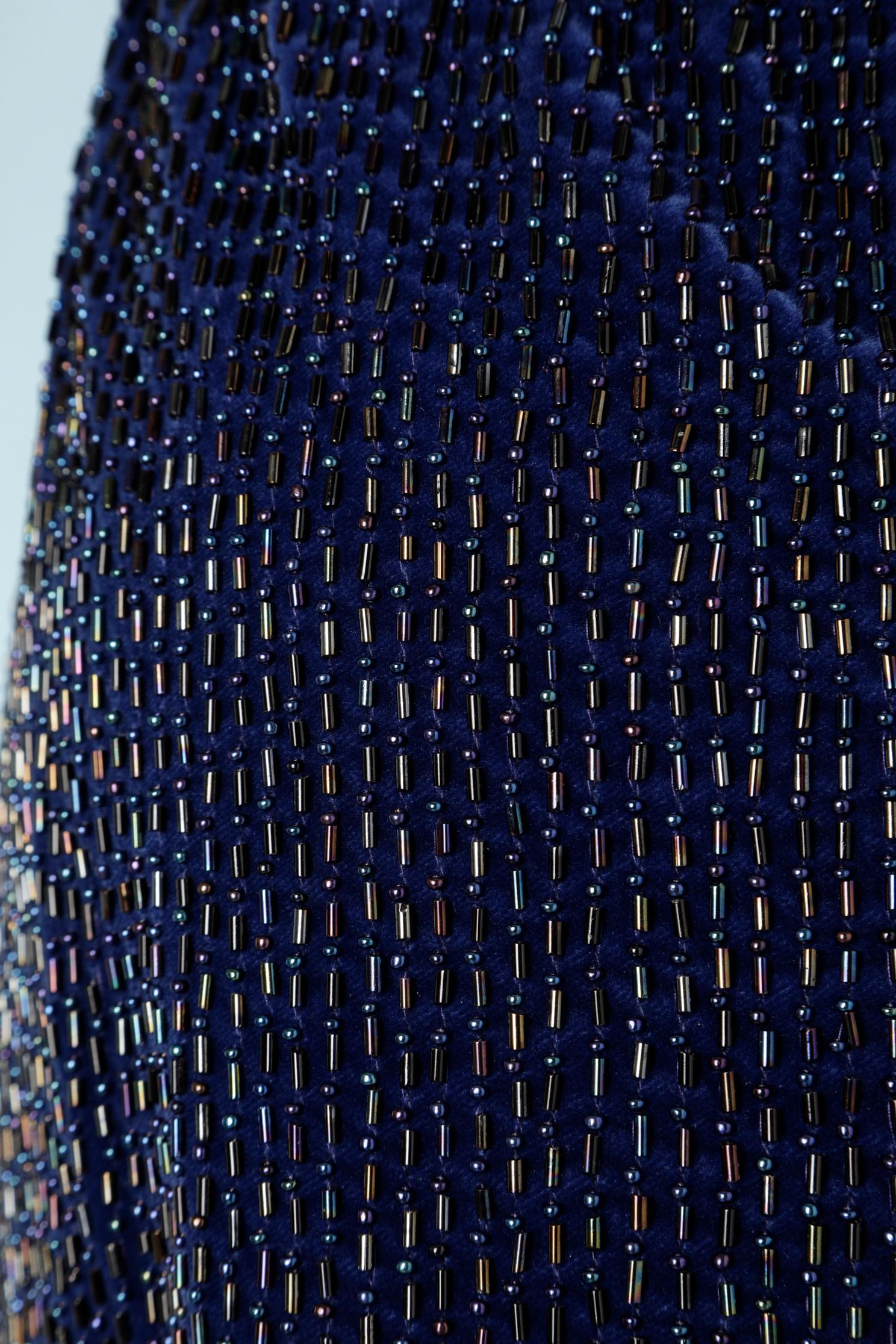 Women's Night blue fully beaded pencil skirt on velvet base Gianni Versace  For Sale
