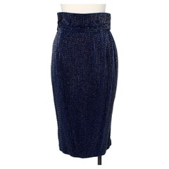 Night blue fully beaded pencil skirt on velvet base Gianni Versace 