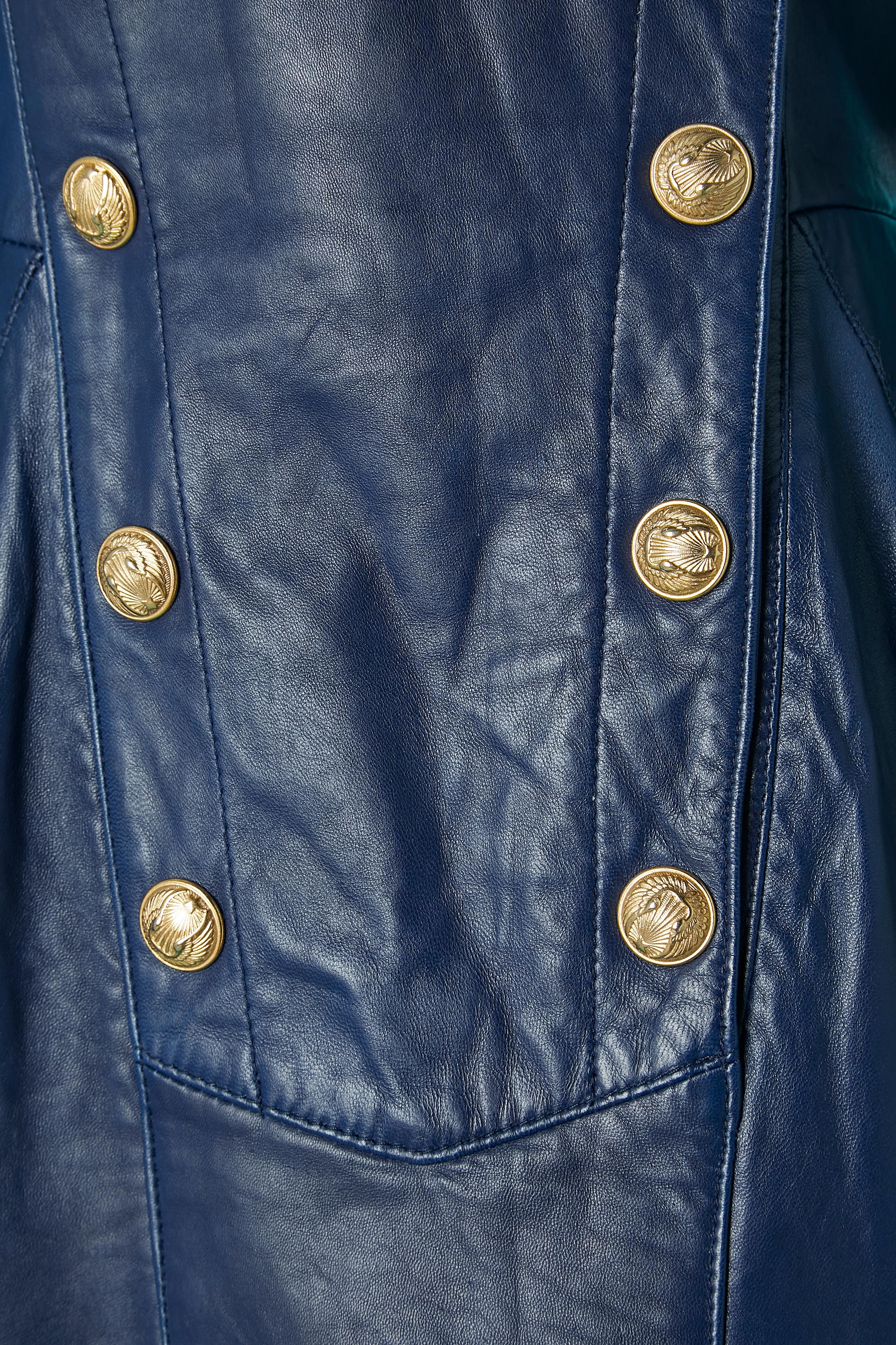 Night blue officier leather dress with gold 