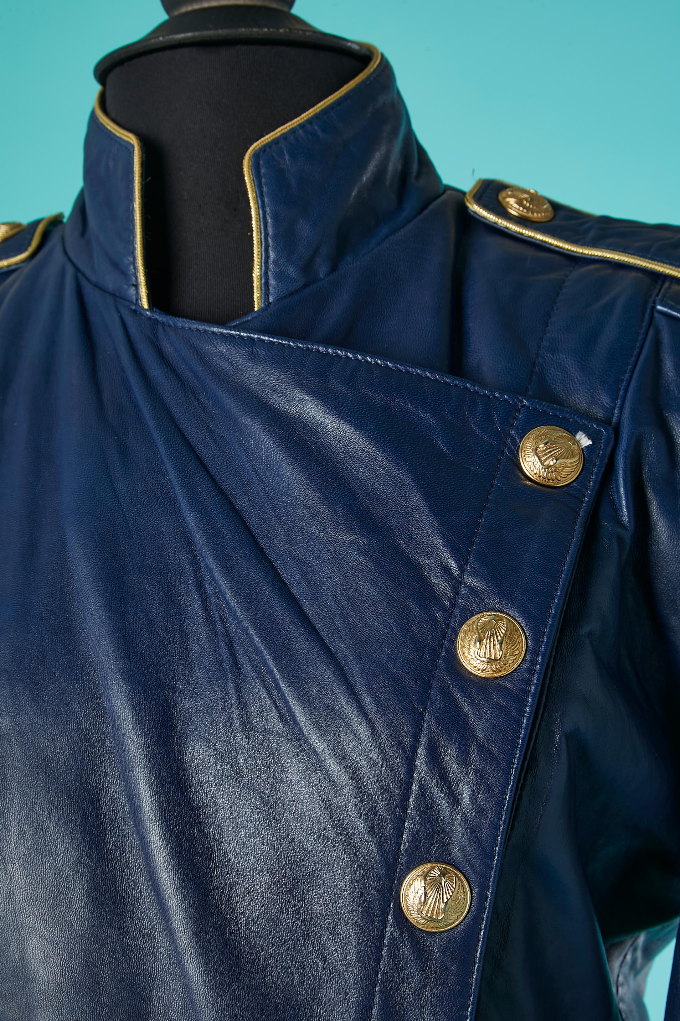 Night blue officier leather dress Michael Hoban for North Beach Leather  In Excellent Condition For Sale In Saint-Ouen-Sur-Seine, FR