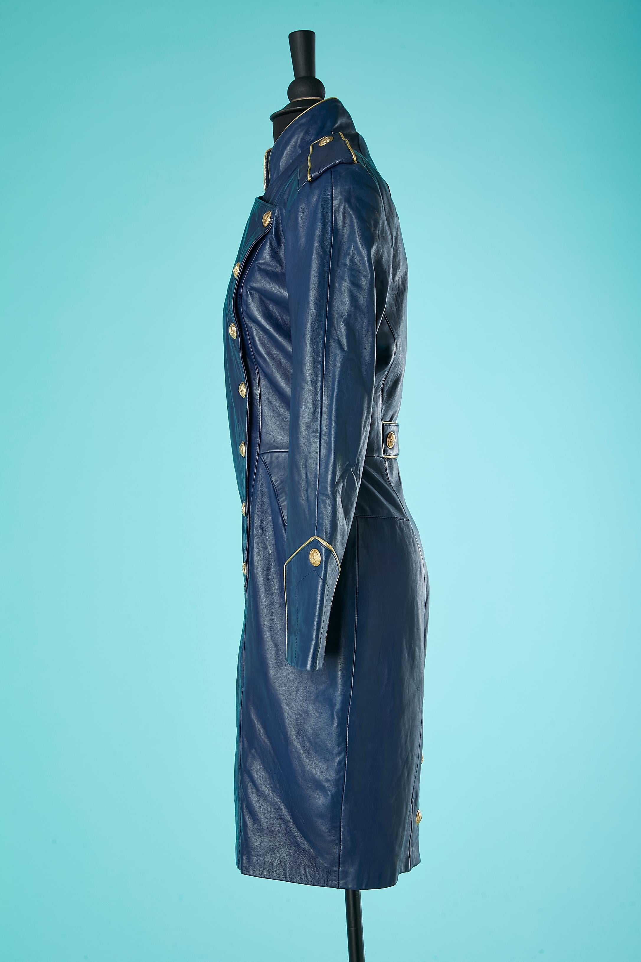 Night blue officier leather dress Michael Hoban for North Beach Leather  For Sale 1
