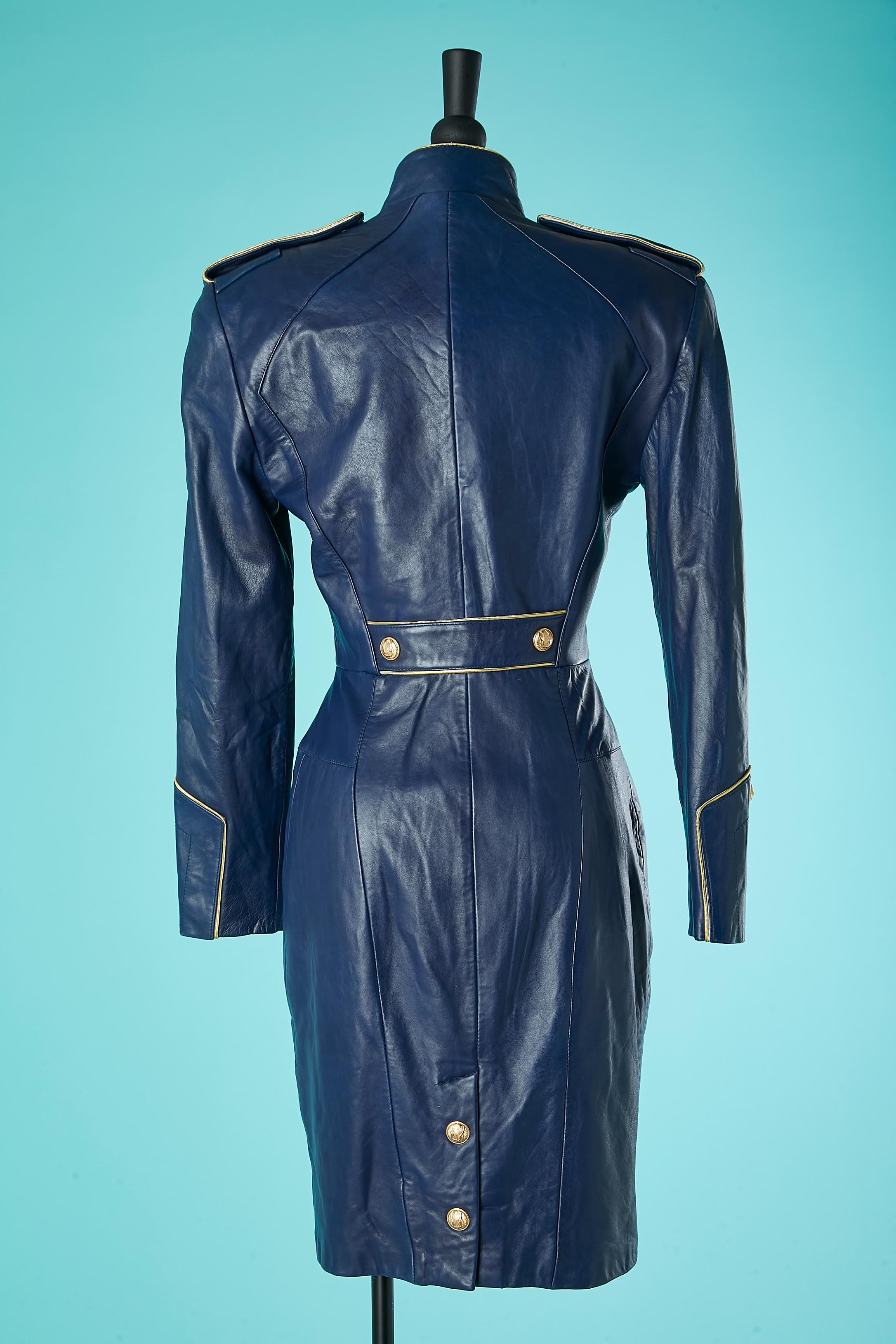 Night blue officier leather dress Michael Hoban for North Beach Leather  For Sale 2