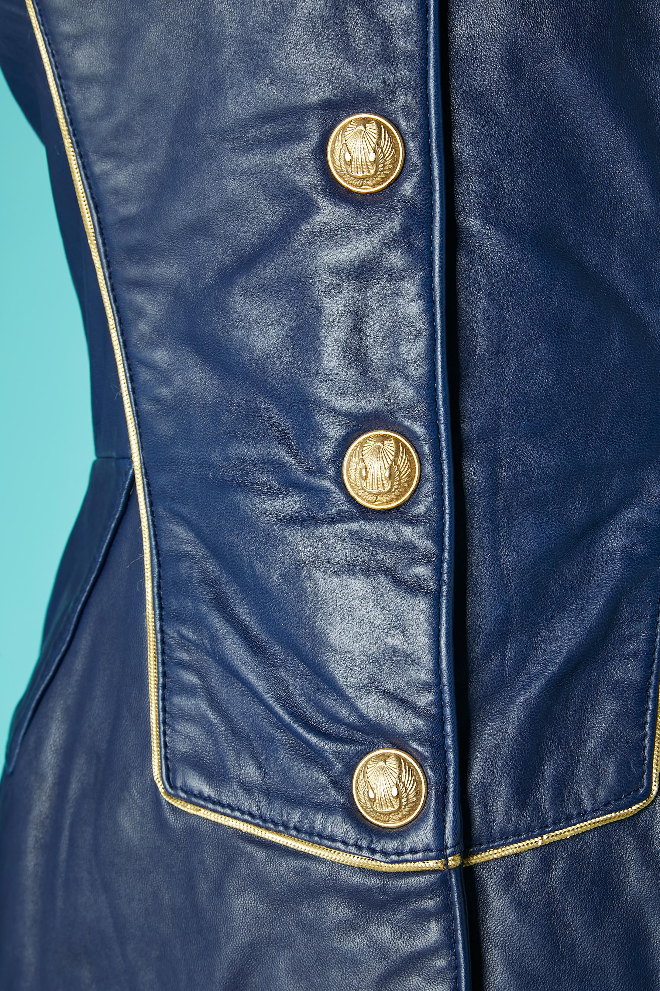 Blue Night blue officier style leather dress Michael Hoban for North Beach Leather  For Sale