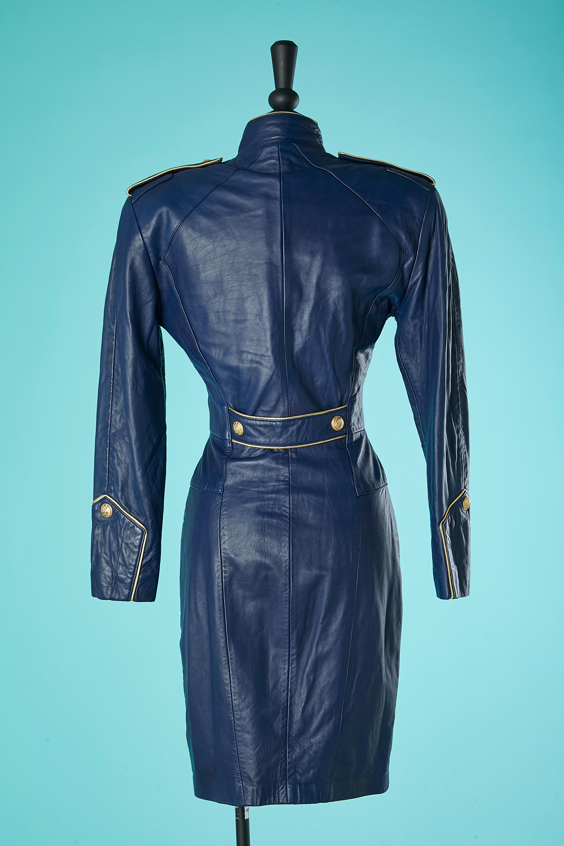 Night blue officier style leather dress Michael Hoban for North Beach Leather  For Sale 2