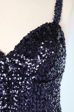 Night blue sequin backless evening dress Claude Riha Cannes Paris