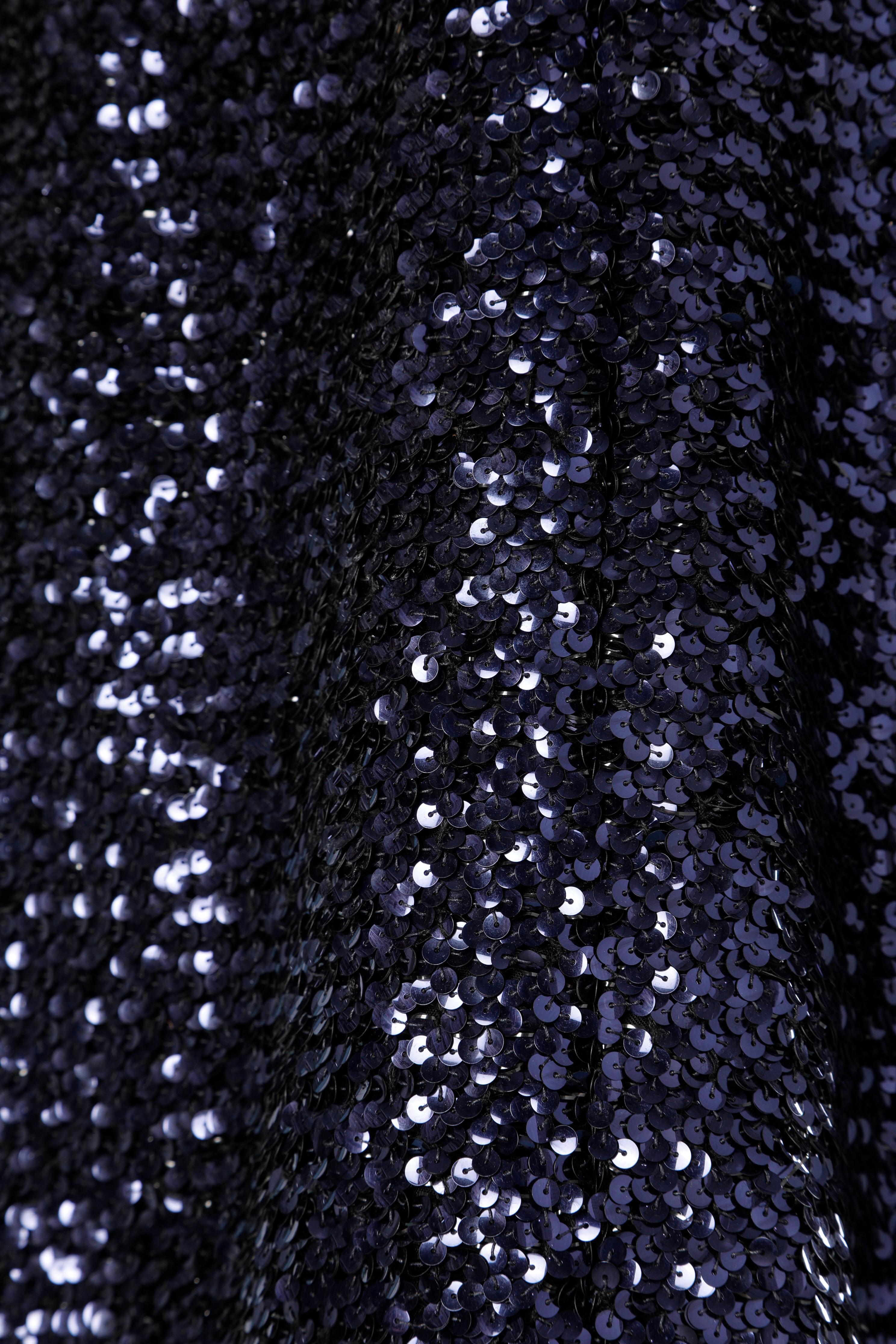 Black Night blue sequin backless evening dress Claude Riha Cannes Paris For Sale