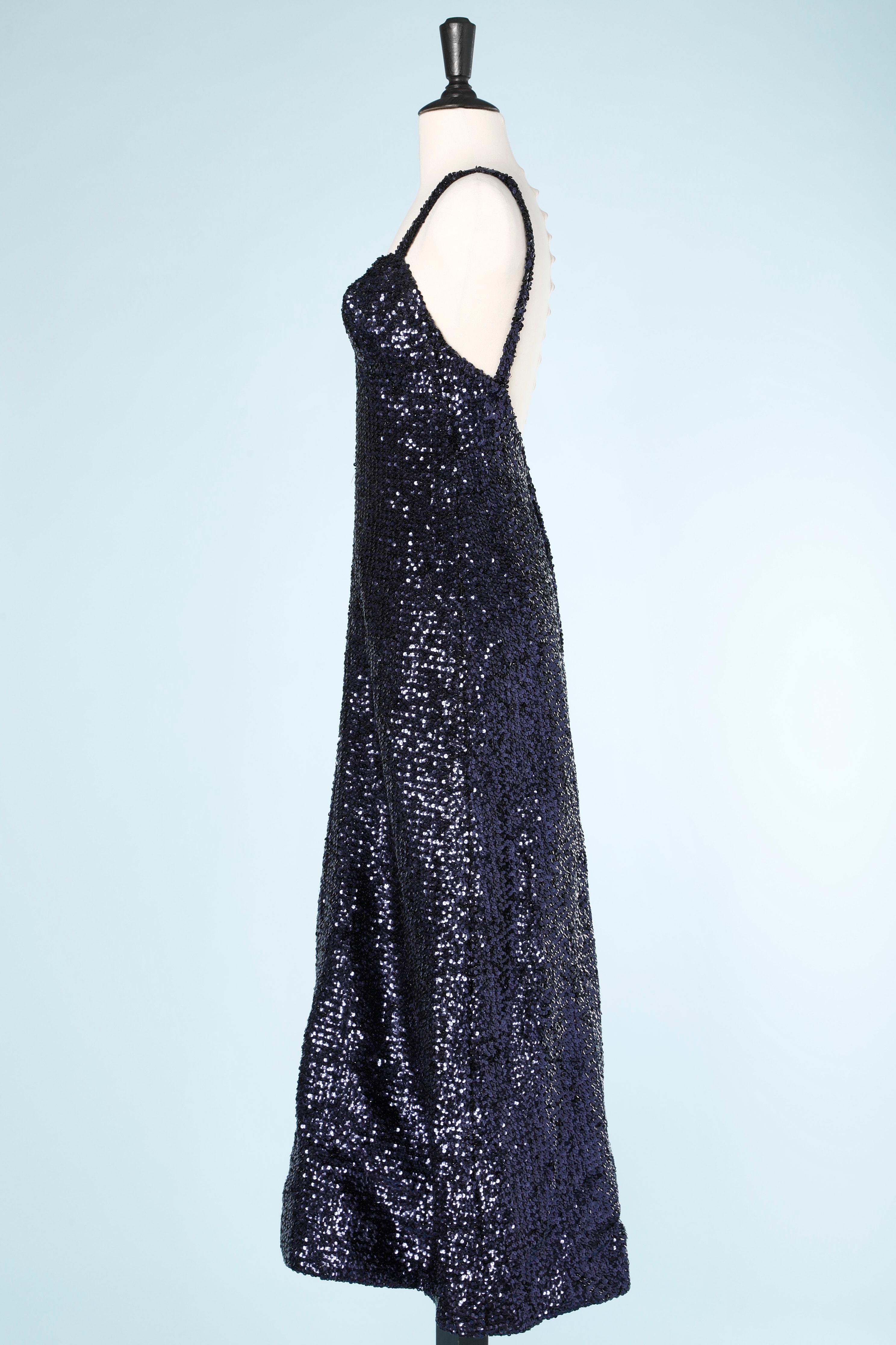 Night blue sequin backless evening dress Claude Riha Cannes Paris In Excellent Condition For Sale In Saint-Ouen-Sur-Seine, FR